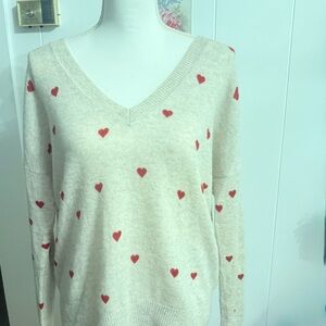 27 Miles Malibu V-Neck Sweater with Red Hearts